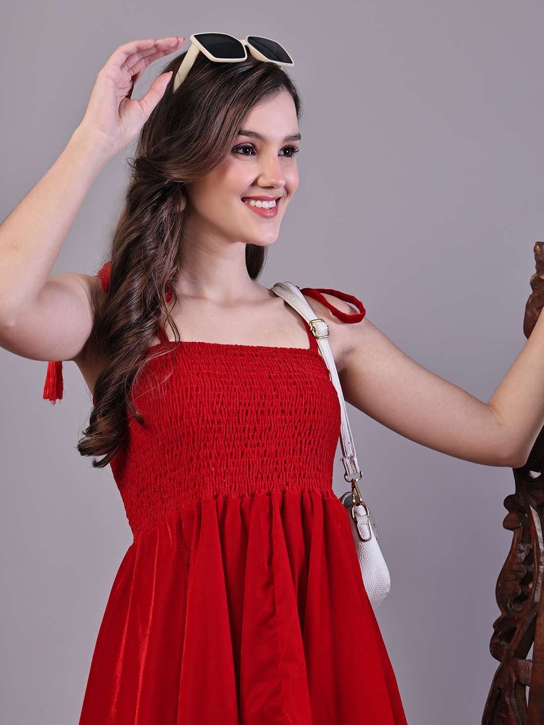 Women's Black Velvet Solid Printed Shirt Midi Dress with Belt - Image 4